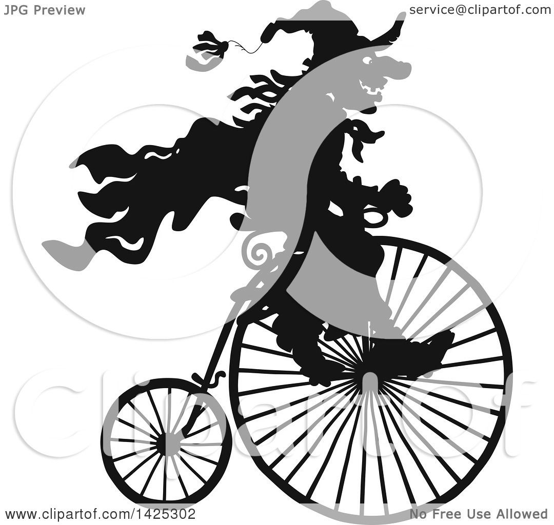 1080x1024 Clipart Of A Black Silhouetted Halloween Witch Riding A Penny