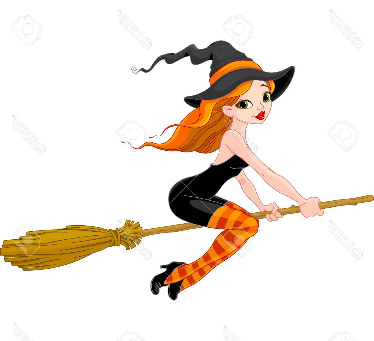 1300x1188 Best Free Halloween Witch Flying On Broom Stock Vector Cartoon Cdr