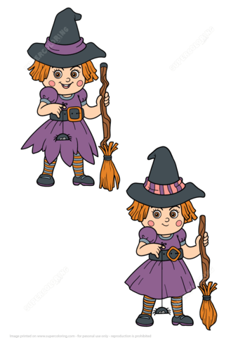 339x480 Find 8 Differences Game With A Little Girl In A Halloween Witch