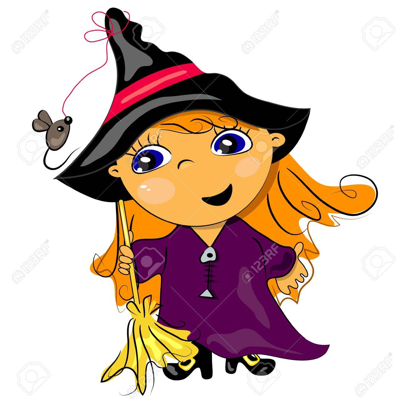 1300x1300 Halloween Witch Holding Broom. Autumn Holiday Illustration Royalty