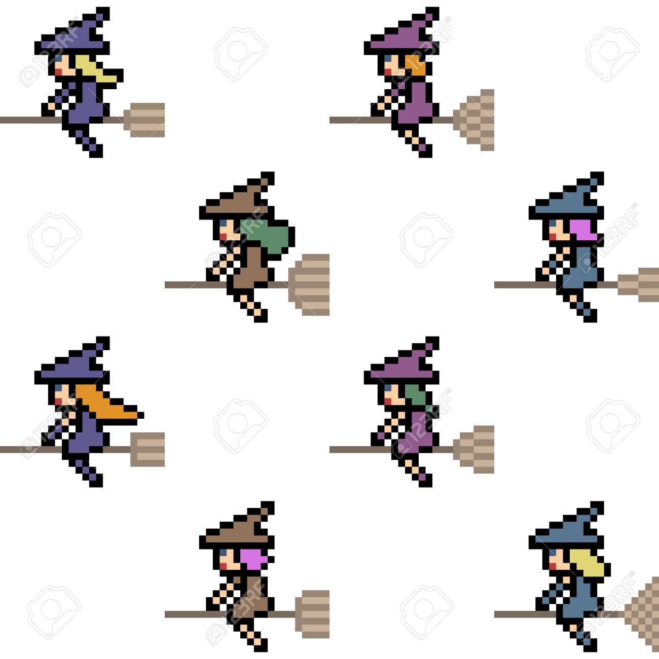 1300x1300 Vector Pixel Art Halloween Witch Isolated Royalty Free Cliparts