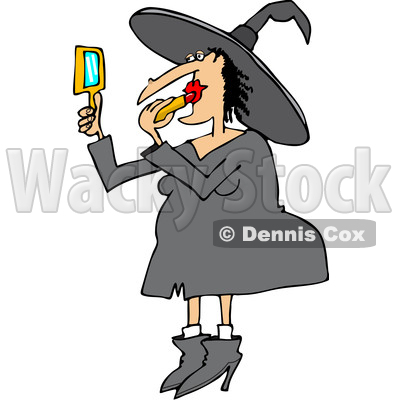 400x400 Of A Cartoon Chubby Halloween Witch Applying Lipstick