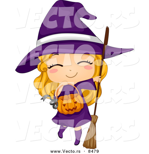 600x620 Cartoon Vector Of A Happy Halloween Witch Girl With A Pumpkin