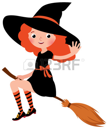 380x450 Beautiful Witch Flying On Broomstick. Illustration Of Sexy Woman