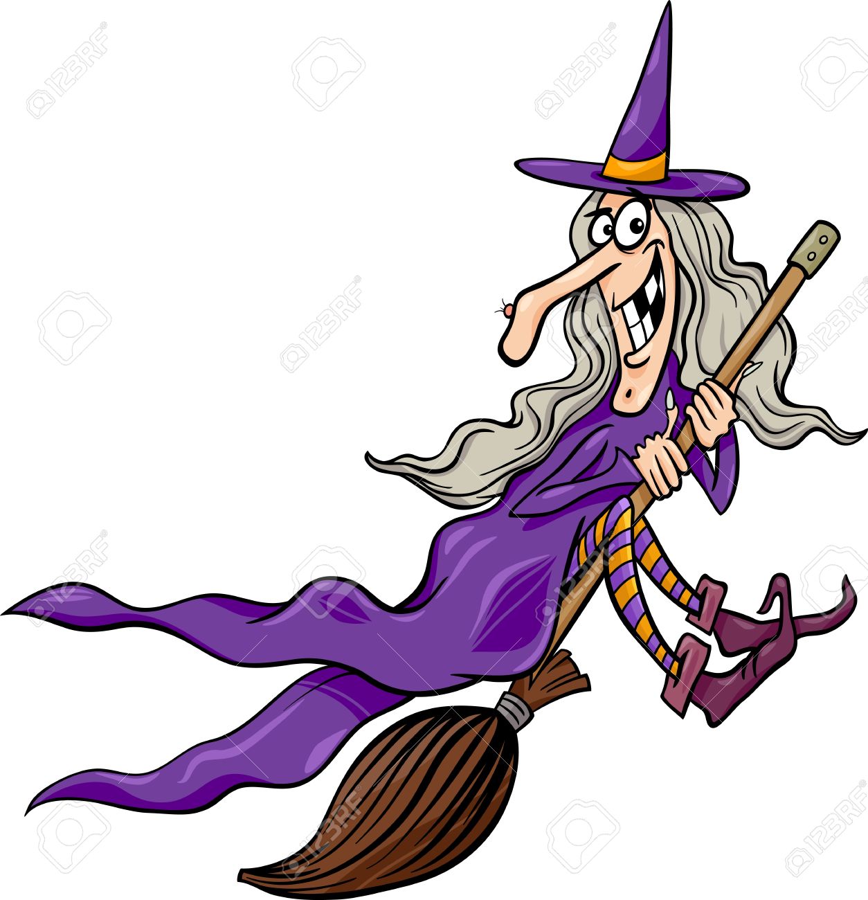 1254x1300 Cartoon Illustration Of Funny Fantasy Or Halloween Witch Flying