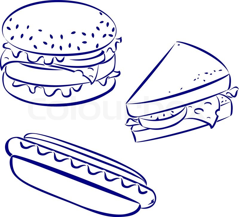 800x725 Fast Food Icons, Black And White Hand Drawn Look Hamburger, Hot