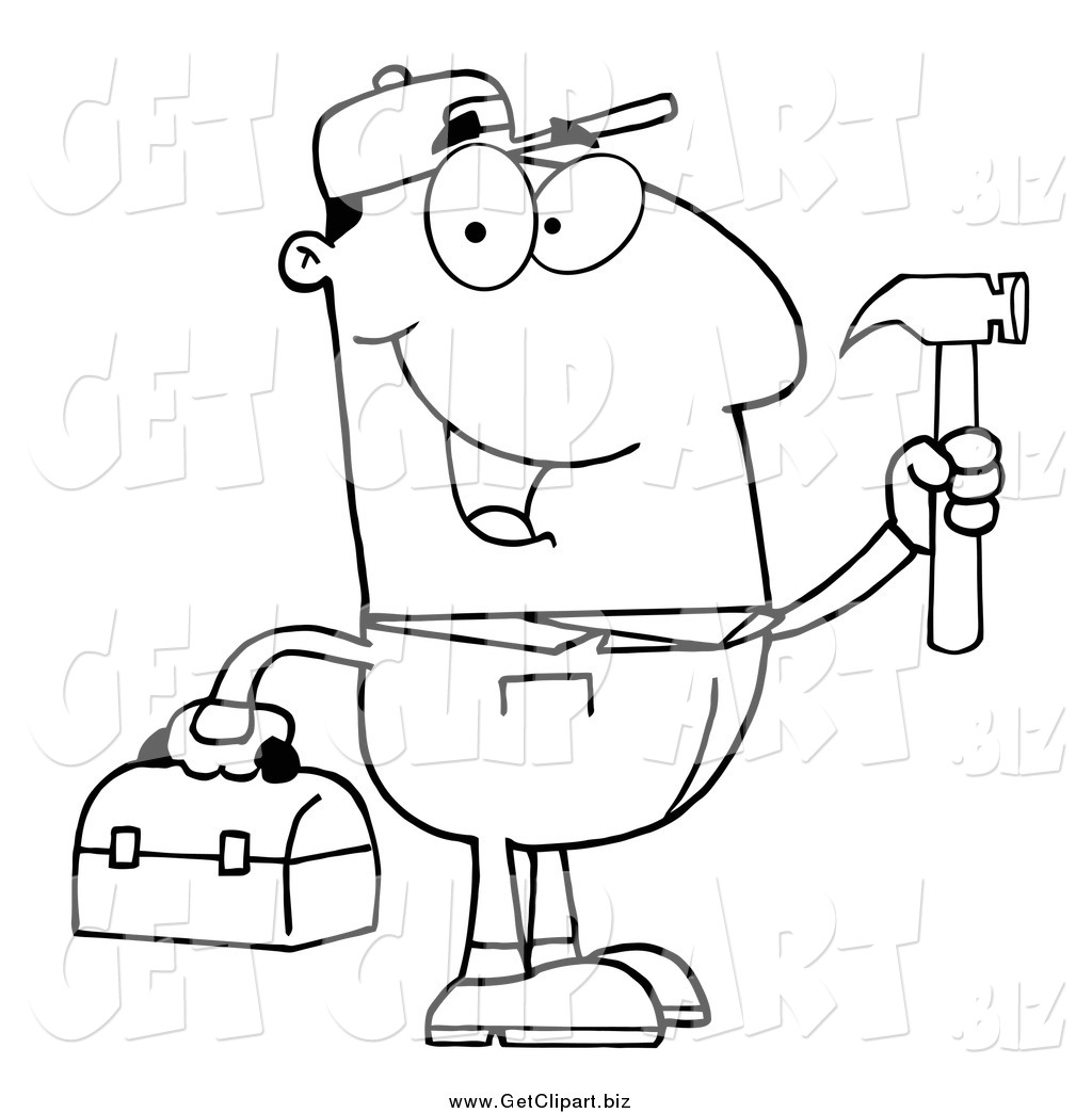 1024x1044 Clip Art Of A Black White Happy Repair Man With A Hammer