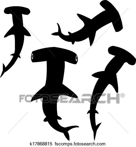435x470 Clipart Of Hammerhead Shark Silhouettes K17868815