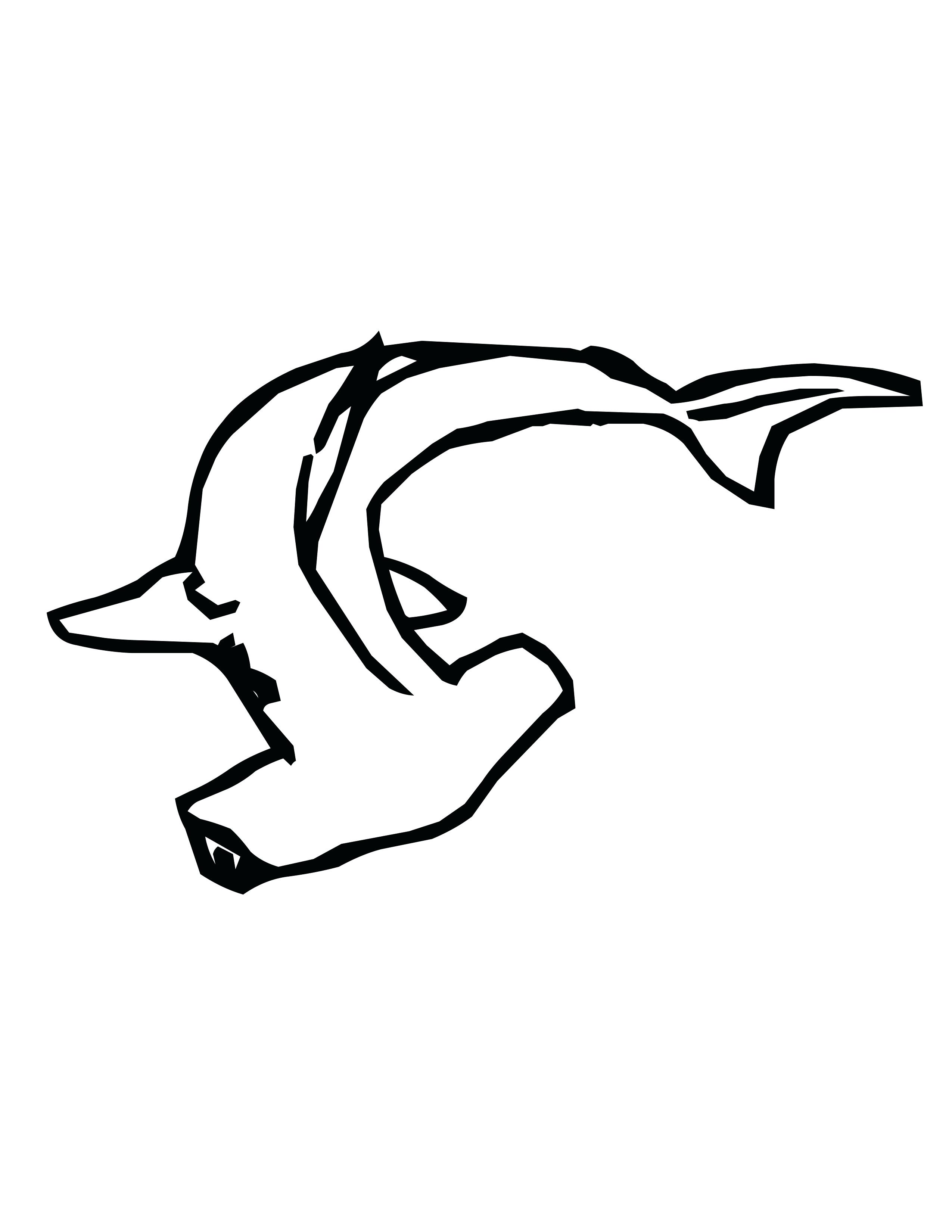 2550x3300 Clip Art Of A Black And White Mean Shark Outline Swimming Through