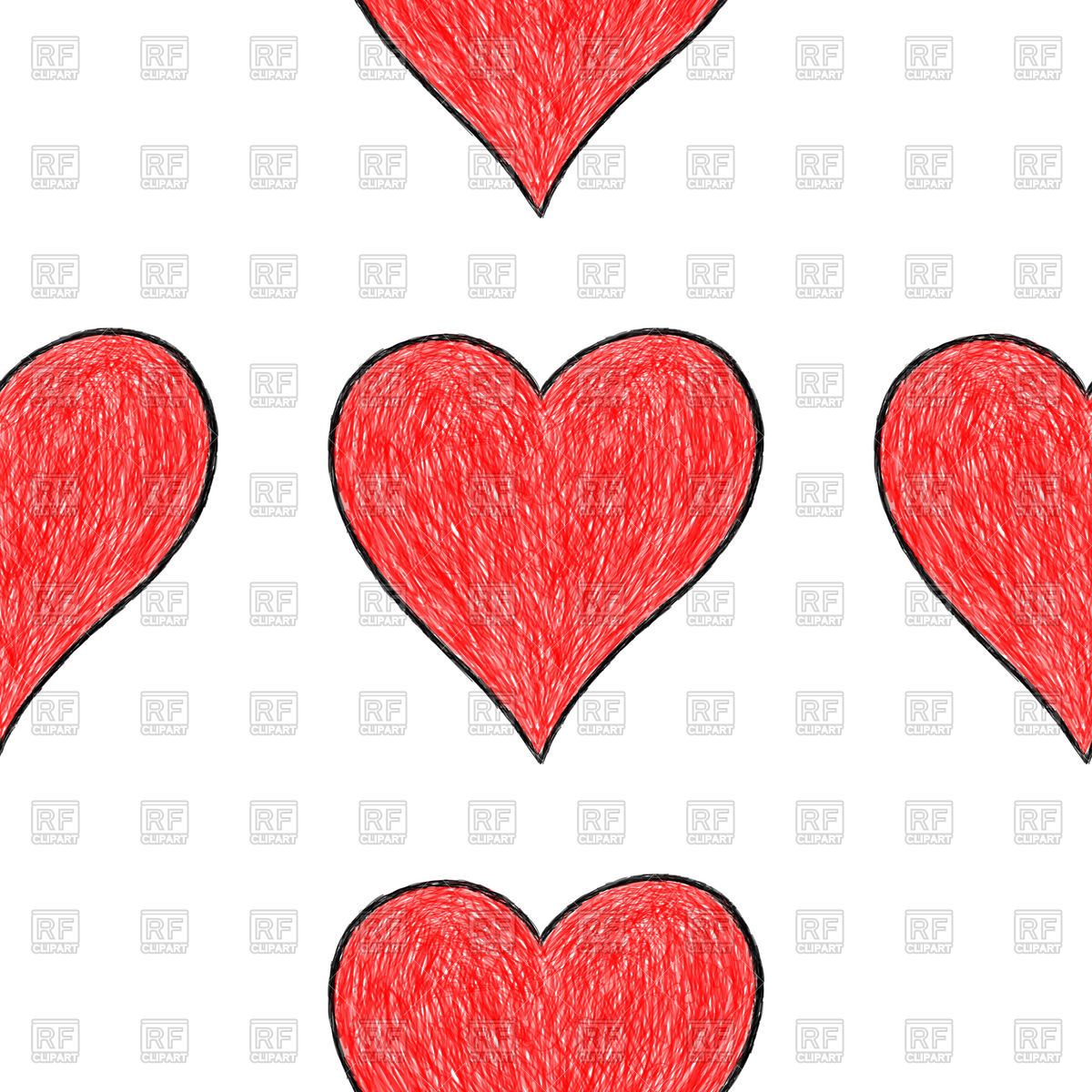 1200x1200 Hand Drawn Seamless Heart Pattern Royalty Free Vector Clip Art