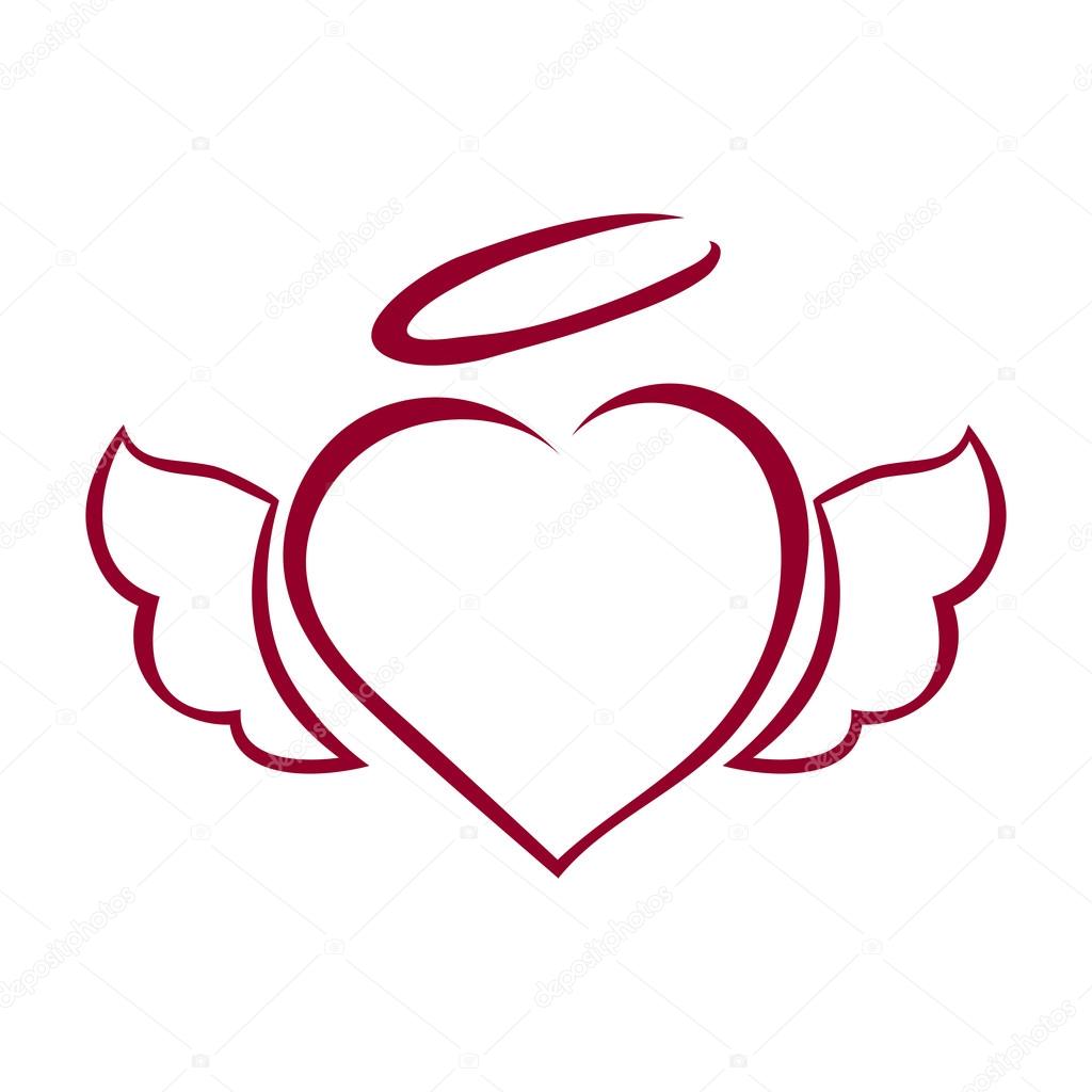 1024x1024 Vector Hand Drawn Heart With Wings And Halo On Top Stock Vector