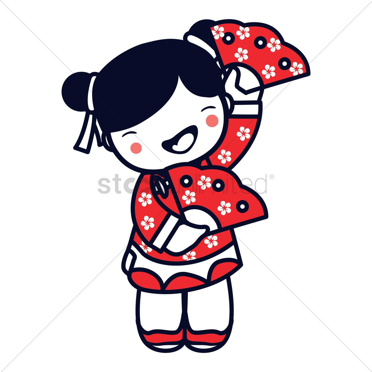 1300x1300 Chinese Girl Holding Hand Fan Vector Image