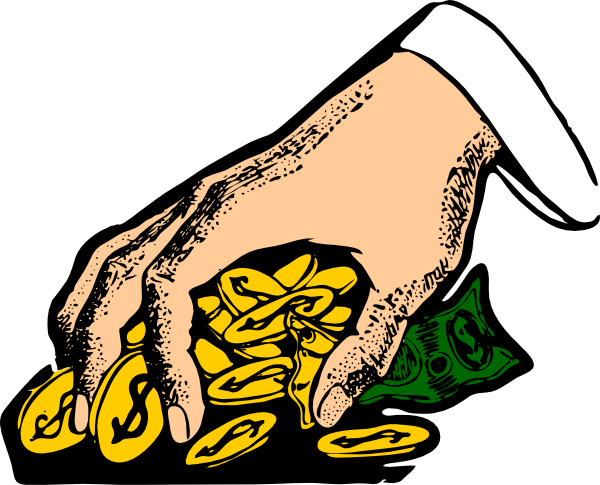 600x485 Hand Grabbing Gold Coins Clip Art