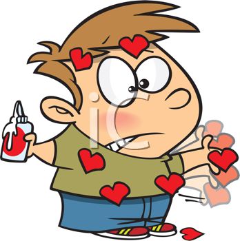 348x350 Cartoon Of An Embarrassed Boy Making Valentines With A Paper Heart