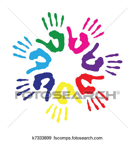 450x470 Clip Art Of Circle With Colorful Hand Prints K7333899