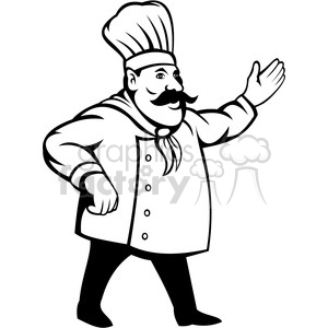 300x300 Royalty Free Chef Holding Out His Hand Black White Clip Art 388345