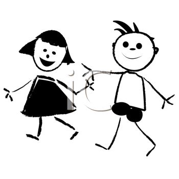 350x350 Cartoon Kids, A Boy And Girl Holding Hands