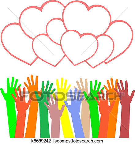 441x470 Clipart Of Multicolored Hands Holding The Heart. Greetings Card