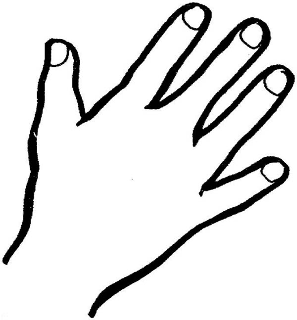 600x647 Hand Outline Finger Coloring Page Sky