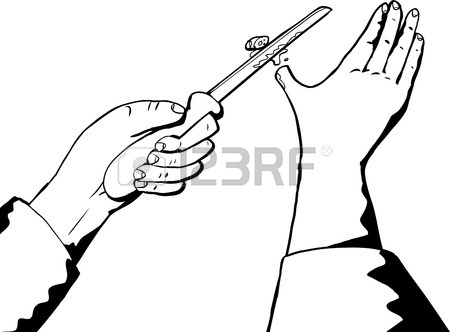 450x332 Hand Accidentally Severing Thumb With Kitchen Knife Royalty Free