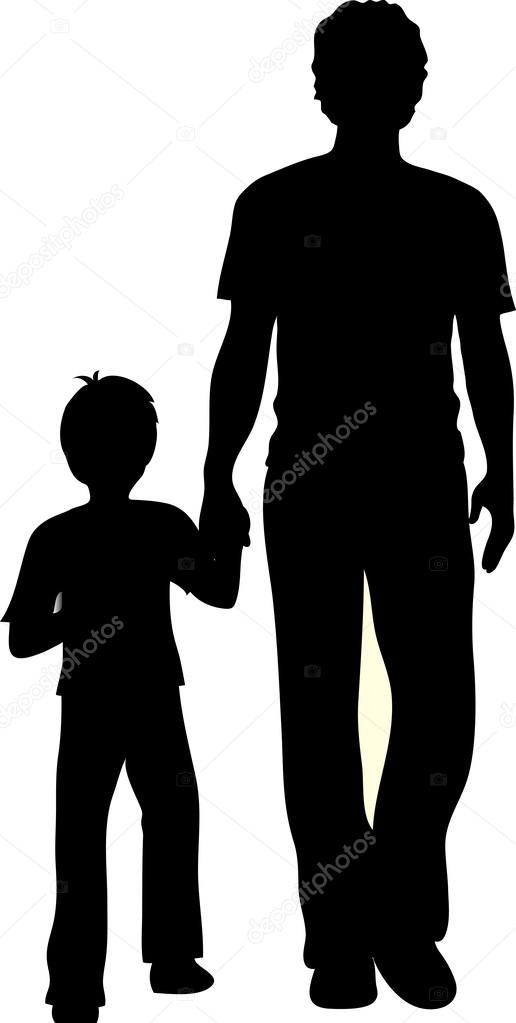 516x1023 Clip Art Illustration Of A Silhouette Of A Boy Holding Hands