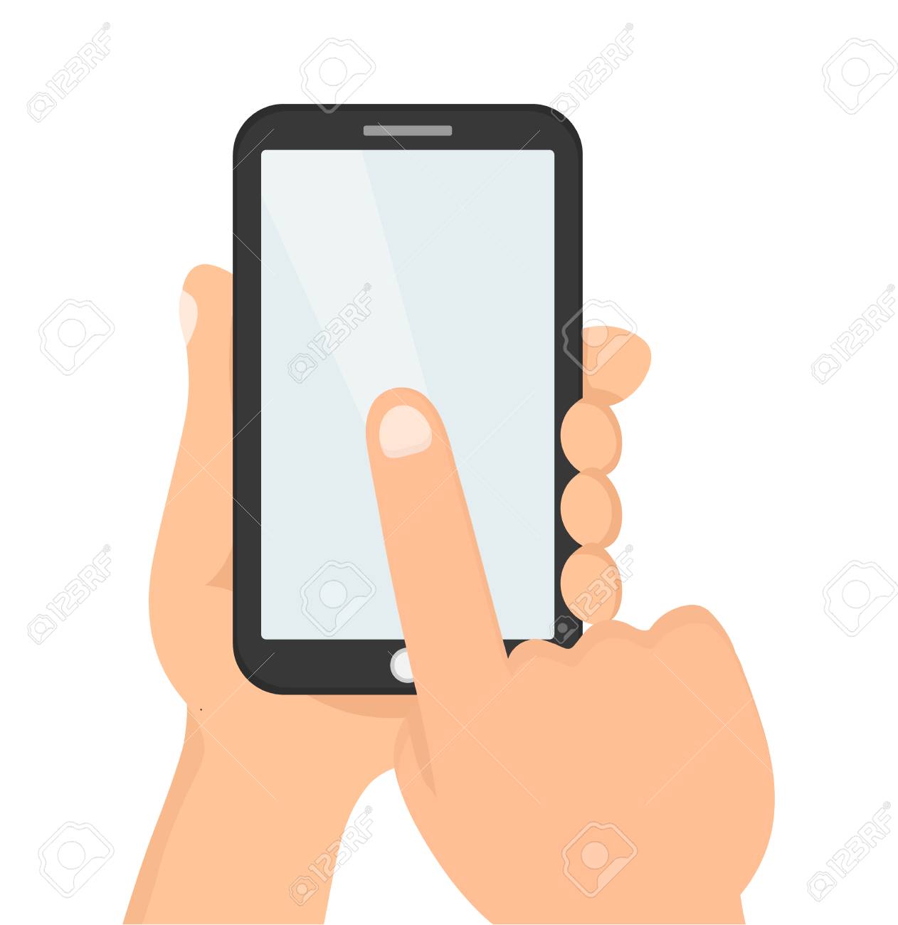 1262x1300 Hands Hold Smartphone.finger Touch Screen Mockup Template. Vector
