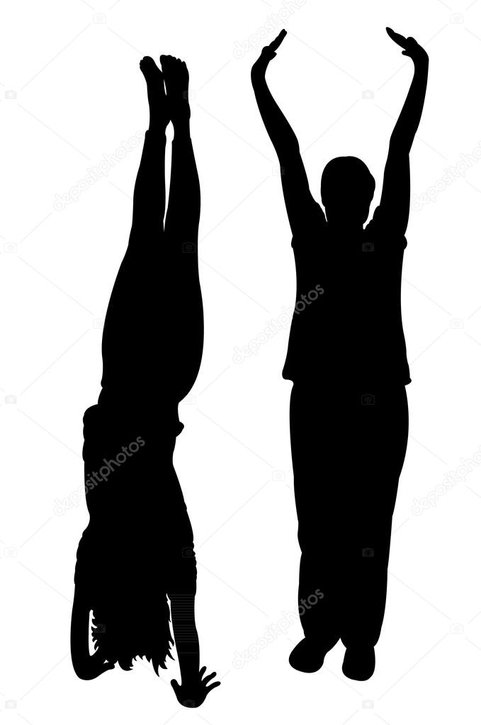 679x1023 Two Woman Body Silhouette Vector, One Is Doing Hand Stand Stock