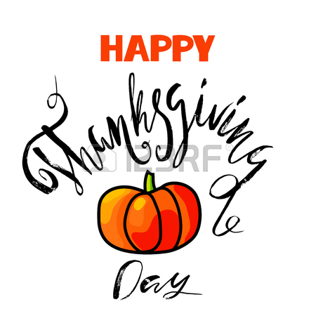 450x450 Happy Thanksgiving Day Lettering. Handwritten Vector Calligraphy