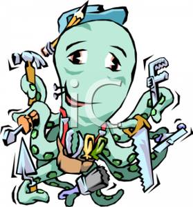 279x300 Octopus Handyman Holding Many Different Tools Clip Art Image