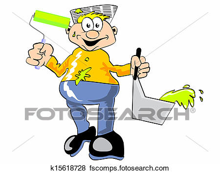 450x355 Clip Art Of Funny Handyman Painting K15618728