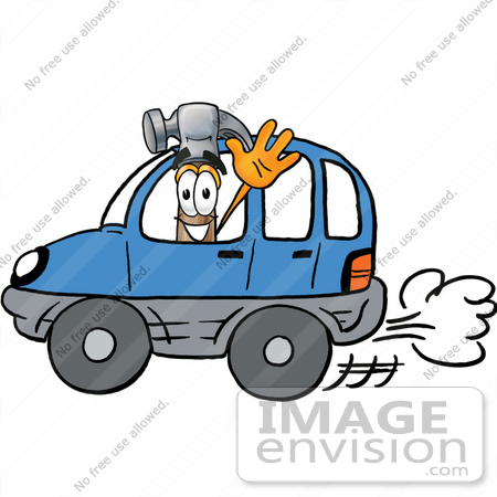 450x450 Clip Art Graphic Of A Hammer Tool Cartoon Character Driving A Blue