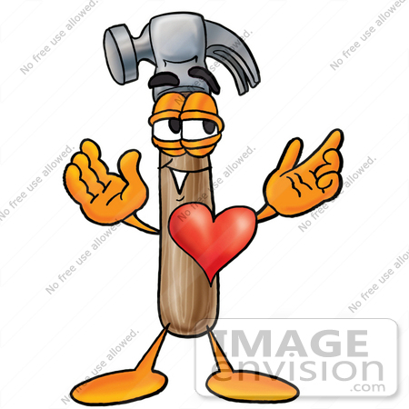 450x450 Clip Art Graphic Of A Hammer Tool Cartoon Character With His Heart