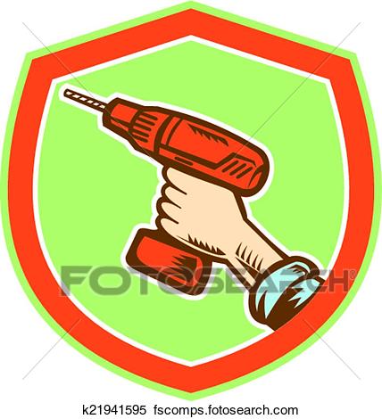428x470 Clipart Of Handyman Hand Holding Cordless Drill Retro K21941595