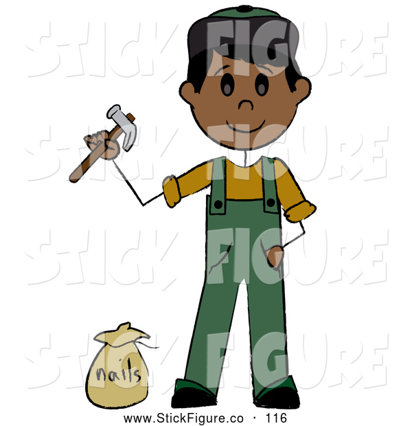 600x620 Clip Art Of A Latin Handy Man Holding A Hammer And Standing By