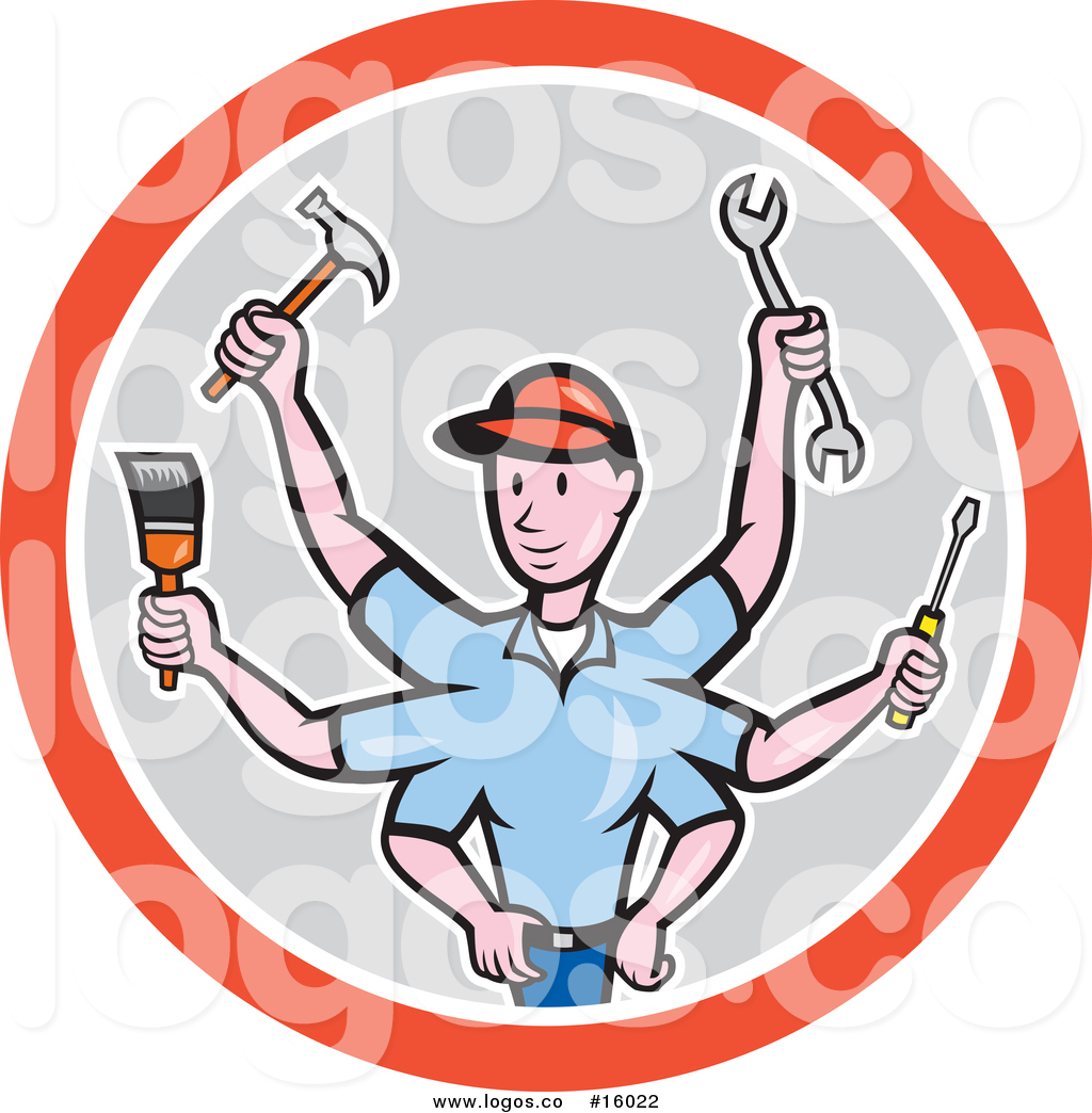 1024x1044 Royalty Free Vector Logo Of A Young Handman With Many Arms