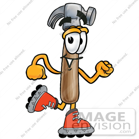450x450 Clip Art Graphic Of A Hammer Tool Cartoon Character Roller Blading
