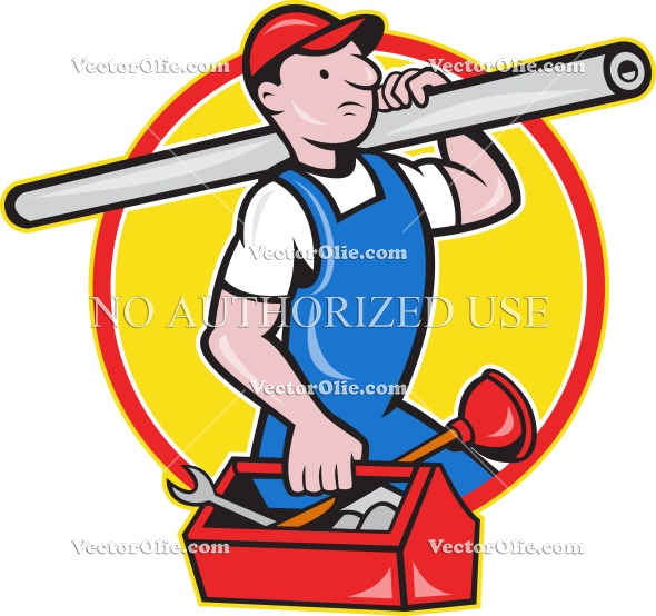 590x554 Handyman Carry Pipe Toolbox Circle Royalty Free Cartoon Vectors