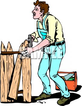272x350 Royalty Free Clipart Image Handyman Repairing A Broken Fence