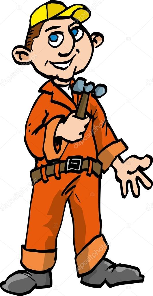 530x1023 Cartoon Handyman With A Hammer Stock Vector Antonbrand