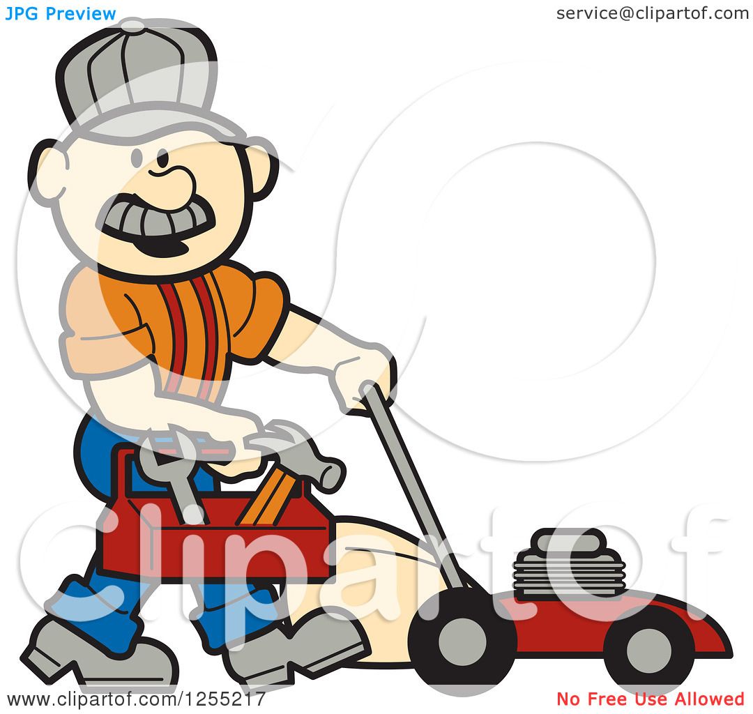 1080x1024 Clipart Of A Male Caucasian Handyman With A Tool Box And Lawn