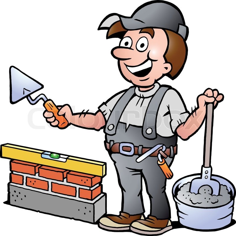 800x799 Hand Drawn Vector Illustration Of An Happy Bricklayer Handyman