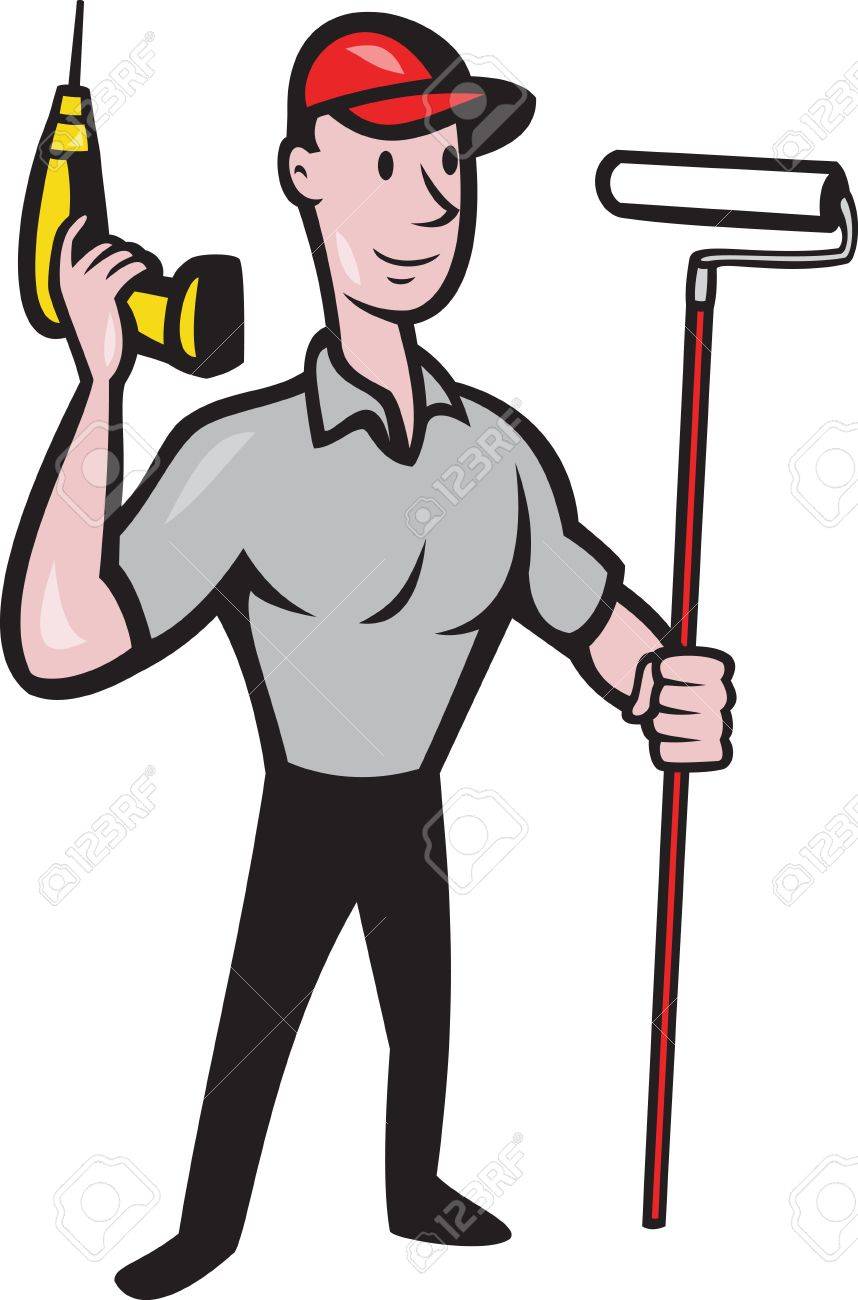 858x1300 Illustration Of A House Painter Handyman With Paint Roller