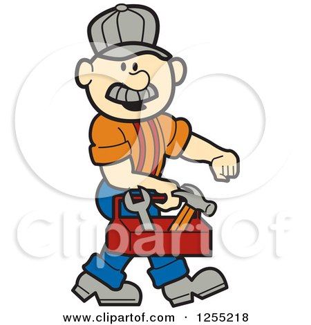 450x470 Clipart Of A Male Caucasian Handyman With A Tool Box And Lawn