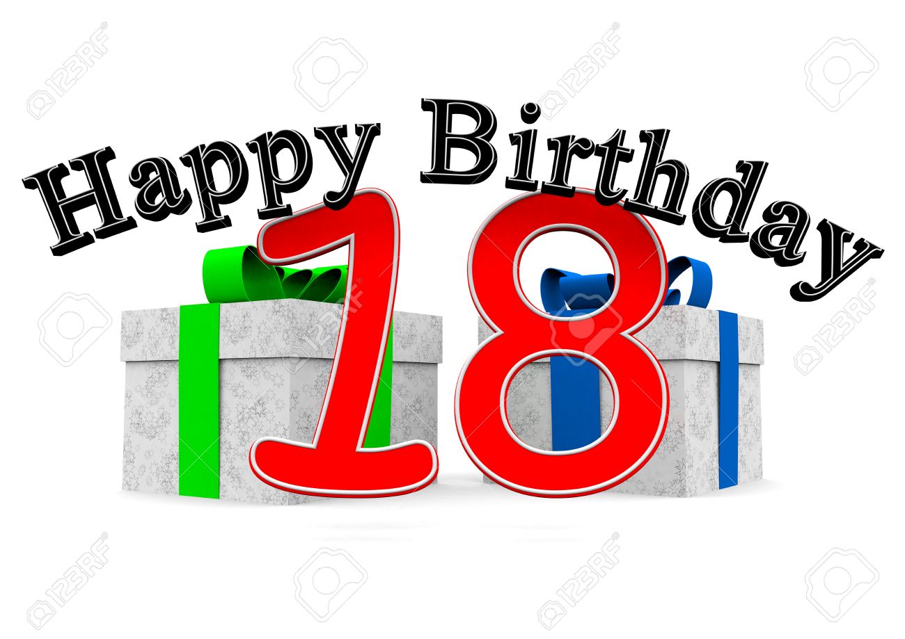 1300x919 Big Black Lettering Happy Birthday With A Big Red Number 18 As
