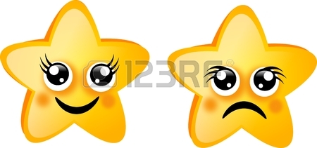 450x211 Two Golden Stars With Happy Sad Face Stock Photo, Picture