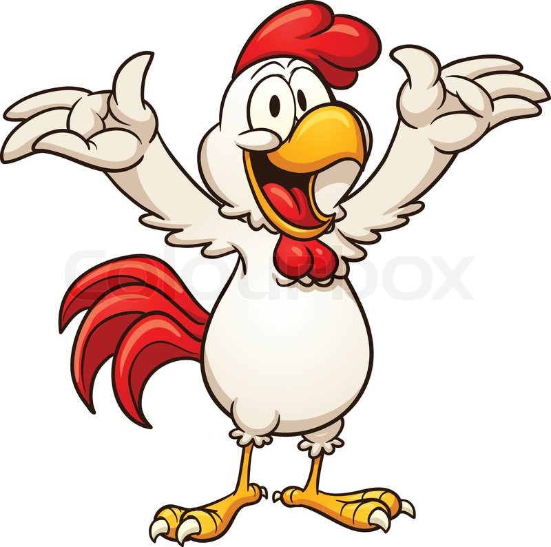 800x794 Happy Cartoon Chicken With Raised Arms. Vector Clip Art
