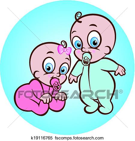 450x469 Clipart Of Happy Baby Boy And Girl K19116765
