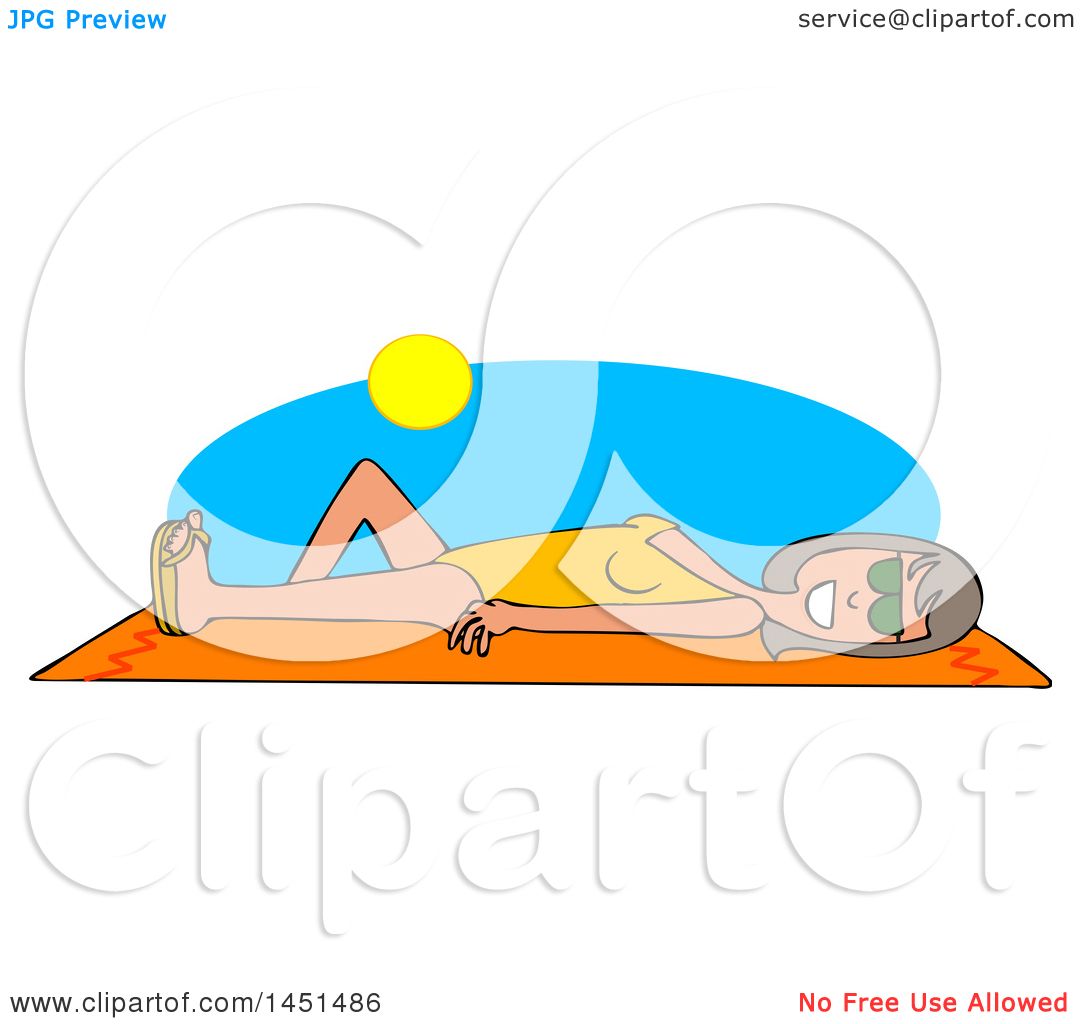 1080x1024 Clipart Graphic Of A Cartoon Cartoon Happy White Woman Sun Bathing