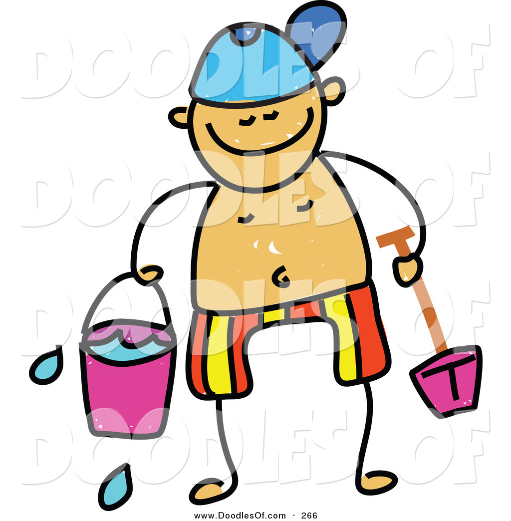 1024x1044 Vector Clipart Of A Childs Sketch Of A Happy Boy Holding Beach