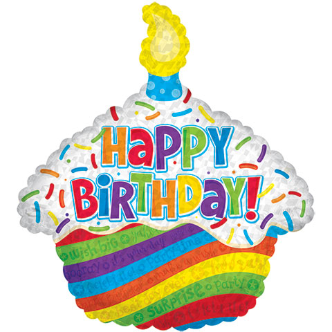 480x480 Bulk Cupcake Shaped Happy Birthday Foil Balloons, 26